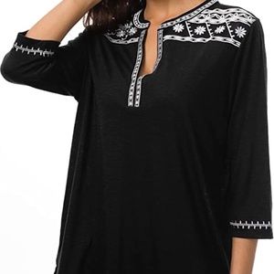 Urban CoCo Women's Black Boho Embroidered Peasant Sz XL Top 3/4 Sleeve
